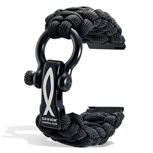 Savior Survival Gear Paracord 20mm Watch Band with Quick Release - Men & Women - Strap Compatible with Samsung Galaxy Watch5, Watch4, & various other smart watches (Black, 20mm - Large)