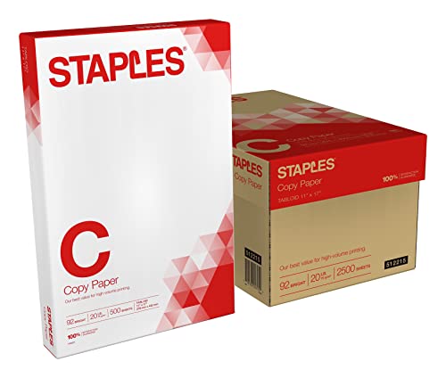 Staples 512215 11-Inch X 17-Inch Copy Paper 20 Lbs 92 Brightness 500/Rm 5 Rm/Ct (512215)