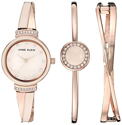 Anne Klein Women's AK/3292LPST Premium Crystal Accented Rose Gold-Tone and Blush Pink Watch and Bangle Set