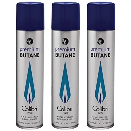 Colibri Premium Butane Fuel Refill for Lighters, 300ml (10.1fl oz) Cans, Pack of 3, Butane Torch Replacement Canisters, 99.999% Pure Butane Refill Fluid for Lighters