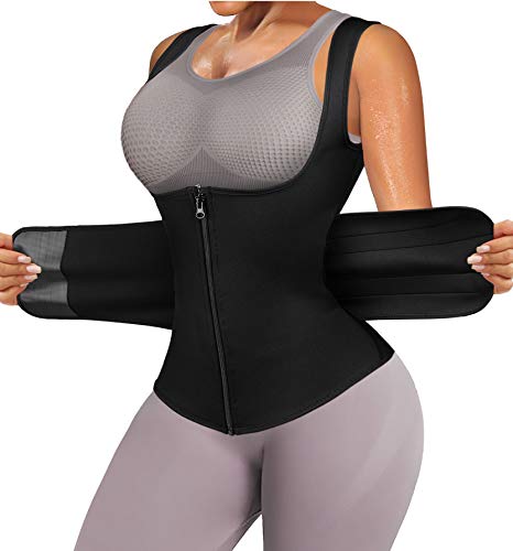 CtriLady Waist Trainer for Women Tummy Control Shapewear with Zipper Waist Cincher Corset Sweat Workout Belt Body Shaper (Black, M)