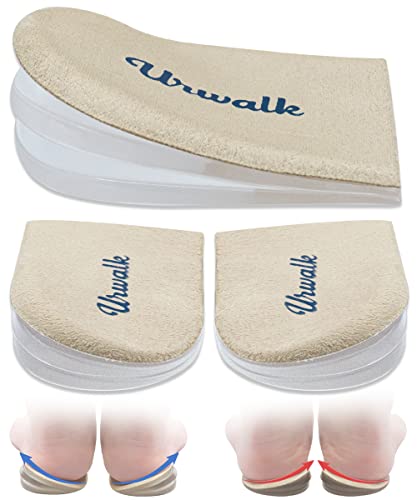 Urwalk 3 Layers Adjustable Supination & Over Pronation Corrective Shoe Inserts Medial Lateral Heel Wedge Lifts Self-Adhesive Gel Insoles for Foot Alignment, Knock Knee Pain - 6 Pieces (Beige)