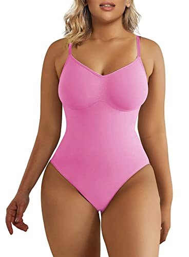 SHAPERX Bodysuit for Women Tummy Control Shapewear Seamless Sculpting Thong Body Shaper Tank Top,SZ5215-Pink-XXS/XS