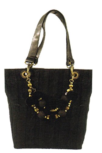 Maggi B Soft Touch Black Cable Knit Shopper Tote Bag