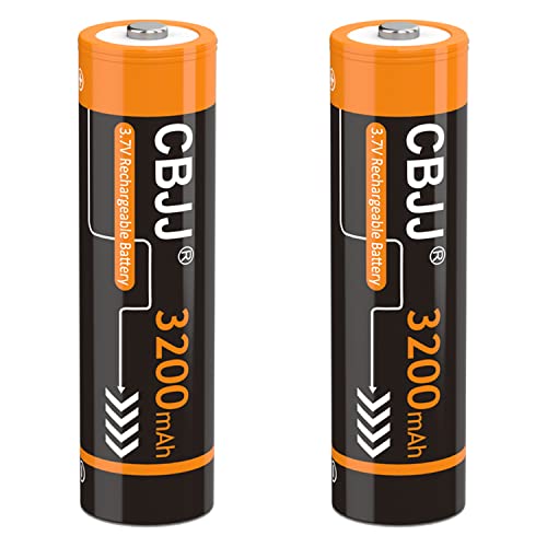 CBJJ ￵ 3.7 Volt Rechargeable Batteries 3200mAh for Flashlights, Headlamps, Doorbells, RC Cars etc. (2 Pack Button Top)
