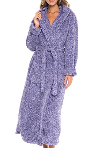 Alexander Del Rossa Women's Fuzzy Plush Fleece Bathrobe with Hood, Soft Warm Fluffy Hoodie, Hooded Lounge Robe Heathered Purple XL (A0304CDPXL)