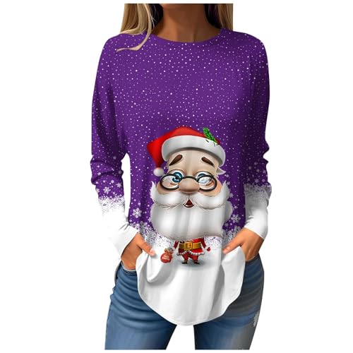 Long Sleeve Workout Top Womens Long Sleeve Tops Womens Long Sleeve Tee Shirt Long Sleeve Tops Round Neck Blouse Christmas Print Pullover Oversized Sweatshirt Stretchy Pullovers Vintage Blouses