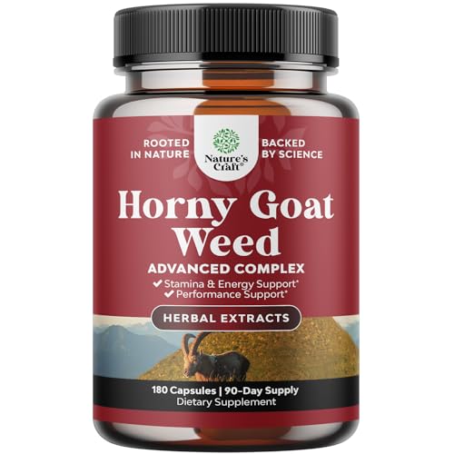 Horny Goat Weed for Male Enhancement - Extra Strength Horny Goat Weed for Men 1590mg Complex with Tongkat Ali Saw Palmetto Extract Panax Ginseng and Black Maca Root for Stamina & Energy - 90 Servings