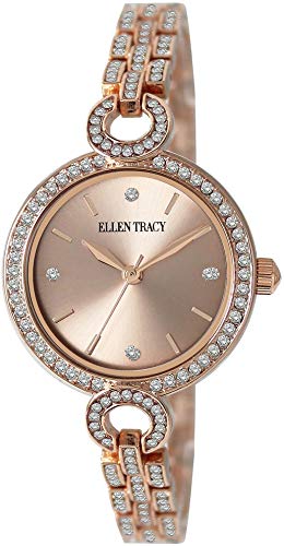 ELLEN TRACY Womens Rhinestone Links Rose Tone Mini Watch One Size Rose Gold