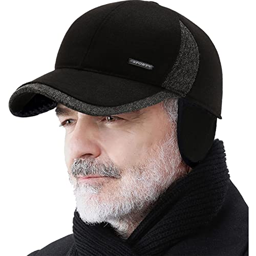 Winter for Men Outdoor Hat, Adjustable Warm Sport Golf Baseball Cap Hats Dad Caps Earflaps Thicken 55-60CM (Brown) (Cotton, Z Black)