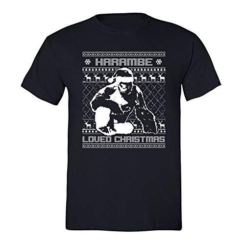 XtraFly Apparel Men's Harambe Loved Christmas Ugly Christmas Crewneck Short Sleeve T-Shirt Black