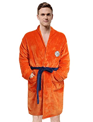 TIMSOPHIA Anime Robe for Men Bathrobe Anime Pajamas Orange Robe Sleepwear Soft Long Bathrobes One Size Gift for Christmas Birthday Valentine‘s Day