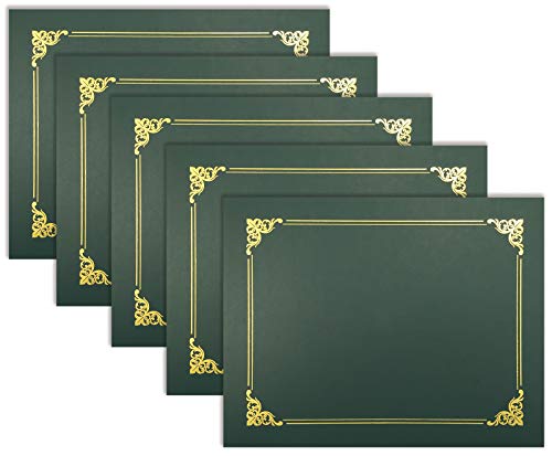 Better Office Products 25 Pack Green Certificate Holders, Diploma Holders, Document Covers with Gold Foil Border, for Letter Size Paper, 25 Count, Hunter Green