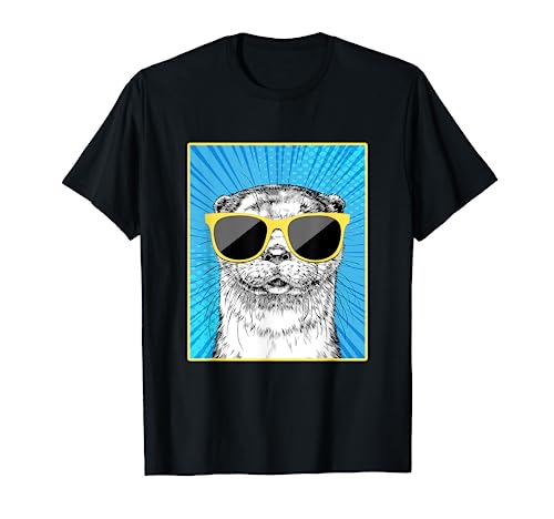 Otter Portrait Pop Art Animal with Sunglasses T-Shirt