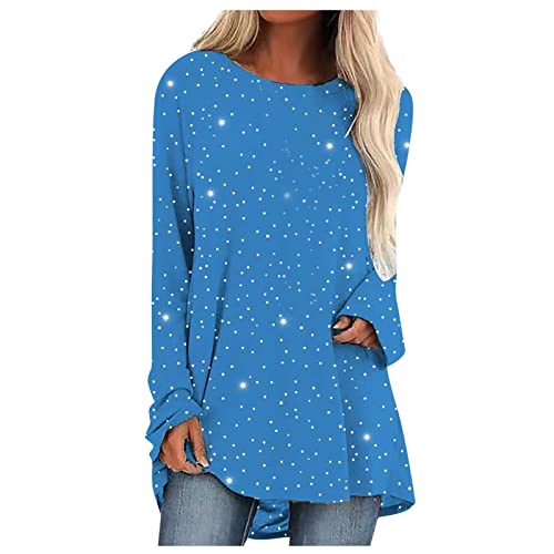 Yesunpxs Blouses for Women Dressy Casual Long Sleeve Tops for Women Tunic Sweatshirts for Women Women's Sweatshirt Dressy Casual Pullover Round Neck Sweatshirts Printed Blouse Loose Tunic Tops