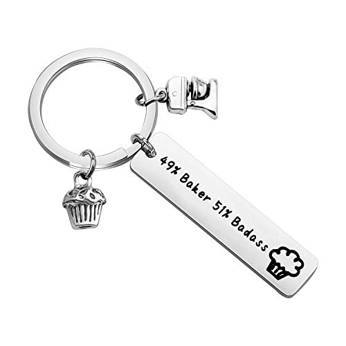 WSNANG Funny Baker Gift 49% Baker 51% Badass Keychain Cupcake Charm Jewelry Pastry Chef Gift Culinary School Graduation Gift Bake Lover Gift (Baker keychain)