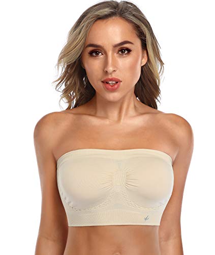 ANGOOL Strapless Comfort Wireless Bra with Slip Silicone Bandeau Bralette Tube Top 1Pack Beige