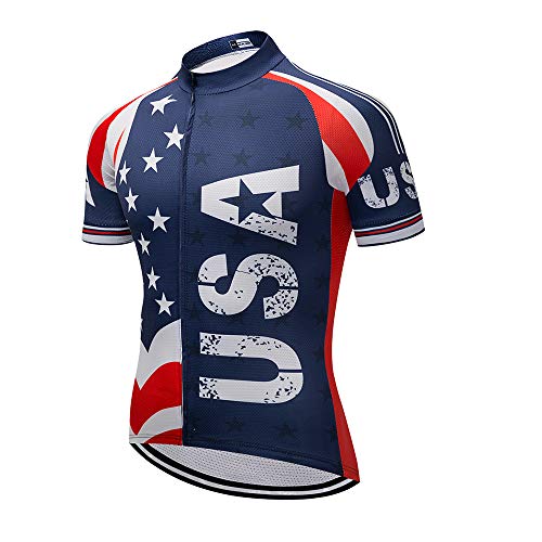 Men's Cycling Jersey Short Sleeve Full Zip Running Top - Bike Shirt USA Style L