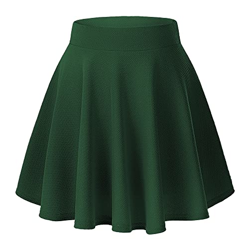 Urban CoCo Women's Basic Versatile Stretchy Flared Casual Mini Skater Skirt (Medium, Green)