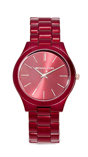 Michael Kors Women's Slim Runway Quartz Watch with Stainless-Steel-Plated Strap, Red, 20 (Model: MK3895)