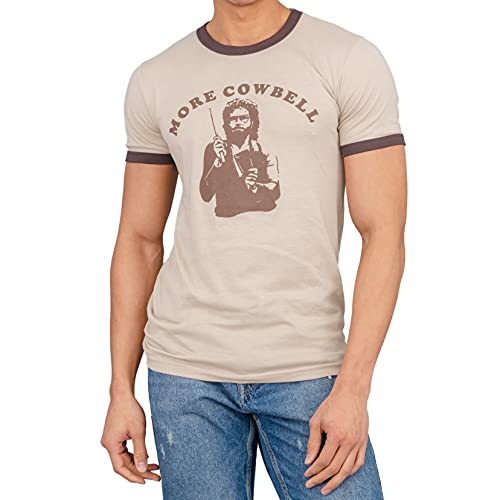 SNL Saturday Night Live More Cowbell Vintage Tan with Brown Ringers T-Shirt Tee, Tan, Large