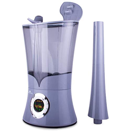 Air Innovations Humidifier Top Fill Large Capacity 1.6Gal 6.5L Whisper-Quiet Cool Mist Ultrasonic Rooms up to 700 SqFt Baby Bedroom BPA Free Up to 100 Hours with Digital Display Aroma Tray (Platinum)