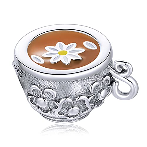 Tea Cup 925 Sterling Silver Coffee Charm Hot Chocolate Charm Ice Cream Charm Drink Charm for Pandora Charm Bracelet (Tea Cup)