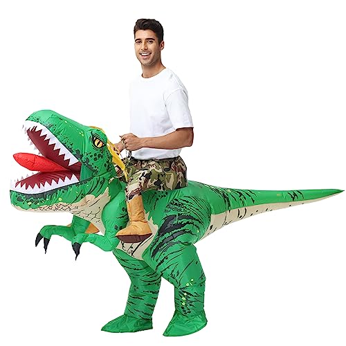 Doscos Adult Inflatable Dinosaur Costume Funny Halloween Costumes for Men/Women Riding T Rex Blow up Air Costume for Party (Dark Green)