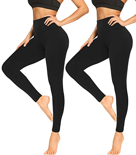 Soft Leggings for Women - High Waisted Tummy Control No See Through Workout Yoga Pants(Black,Black(2 Pack),Small-Medium)