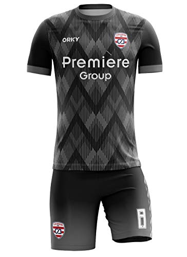 ORKY Custom Men Soccer Jersey with Short, Women Personalized Name Number Sport Shirt, Boys Girls Training Uniform Full Kit(Black 2XLarge)