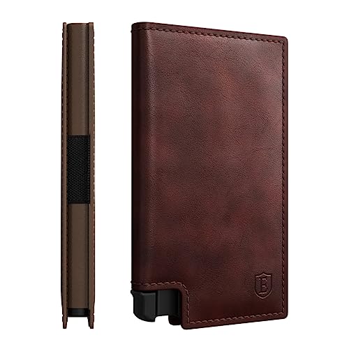 Ekster Parliament Men's Wallet | RFID Blocking Leather Minimalist Wallet | Slim Wallet for Men - Designed for Quick Card Access with Push Button (Classic Brown)