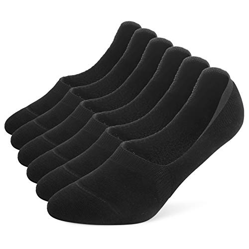 Leotruny 6 Pairs Unisex Thick Cushion Athletic Cotton Non Slip Low Cut Flat Liner No Show Socks (Medium, C02-Black)