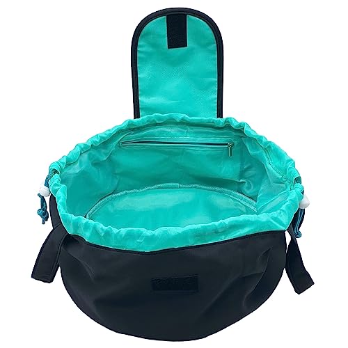 Large Barrel Drawstring Makeup Bag Travel Cosmetic Bag for Women - Portable Make Up Organizer Bag for Skin Care & Toiletries with Brush Holder & Pouch (Black)