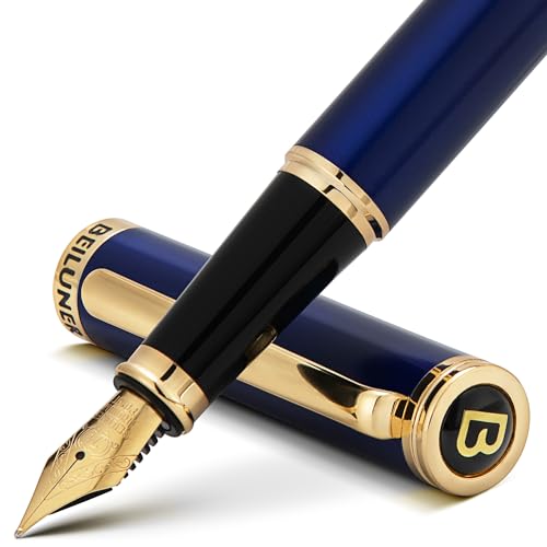 BEILUNER Blue Fountain Pen,Stunning Luxury Pen,24K Gilded Nib(Medium),Gorgeous 24K Gold Finish,German Schneider Ink Converter,Trustworthy Pen Gift for Men&Women-Elegant, Reliable,Nice Pen for Writing