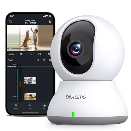 blurams Security Camera, 2K Indoor Camera 360° Pet Camera for Home Security w/Motion Tracking, Phone App, 2-Way Audio, IR Night Vision, Siren, Works with Alexa & Google Assistant(2.4GHz ONLY)