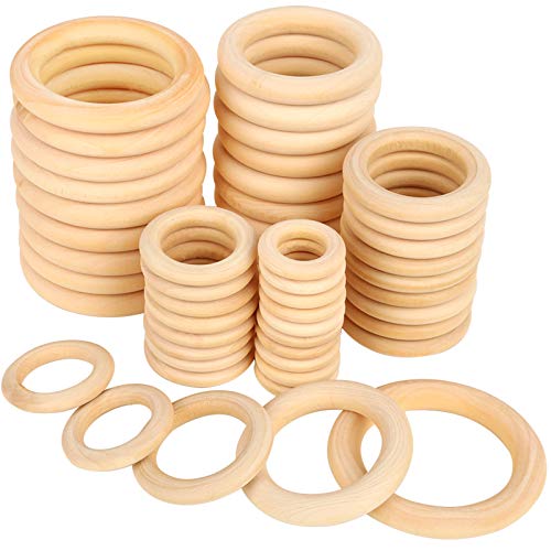 Bestsupplier 50 Pcs Unfinished Solid Wooden Rings for Craft, Ring Pendant and Connectors Jewelry Making, 5 Size