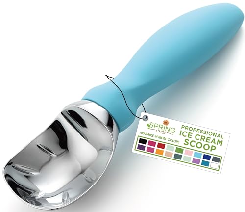 Spring Chef Ice Cream Scoop with Soft Grip Handle, Professional Heavy Duty Sturdy Scooper, Premium Kitchen Tool for Cookie Dough, Gelato, Sorbet, Aqua Sky