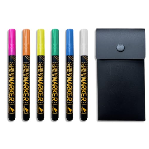 JJPRO Neon Bright Liquid Chalk Markers - Fine Tip, 6 Assorted Colors, Perfect for Smooth Surfaces like Acrylic Calendar, Planning Boards, and Glass. Erasable and Eco-Friendly