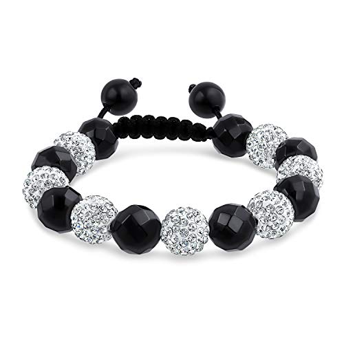 Bling Jewelry Black White Pave Crystal Shamballa Inspired Bracelet For Women For Men Ball Black Cord String Adjustable