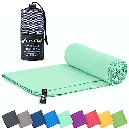 Travel Towel - Compact & Ultra Soft Microfiber Camping Towel - Quick Dry Towel - Super Absorbent & Lightweight for Sports, Beach, Gym, Backpacking, Hiking and Yoga (15.8x31.5 inches mint + bag)