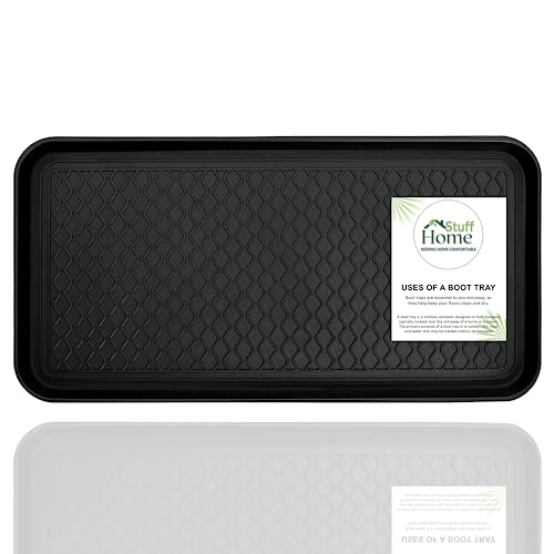 Home Stuff Shoe Tray Heavy Duty, Multi-Purpose Boot Tray for Rain Boots, Shoe Mat, All Purpose Polypropylene Diamond Indoor/Outdoor Boot Tray, Wellies and Muddy Shoes, Black, 29'x 15', (1 Pack)