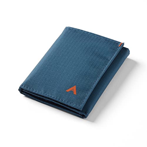 Allett Trifold Wallet, Indigo Blue | Nylon, RFID Blocking | Slim, Minimalist, Water Resistant, Thin, Front Pocket | Holds 2-12 Cards, Flat Bills, Receipts & Coins | For Men & Women | Made in the USA