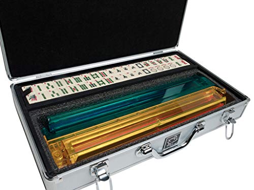 White Swan Mah Jongg Set - Ivory Tiles - Modern Pusher Arms - Aluminum Case - Silver