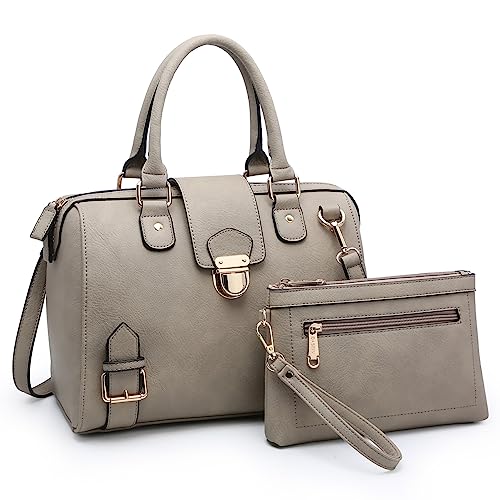 Dasein Women Barrel Handbags Purses Fashion Satchel Bags Top Handle Shoulder Bags Vegan Leather Work Bag Tote (Taupe)