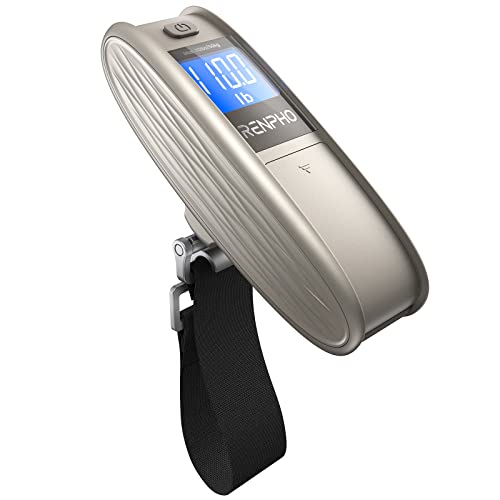 RENPHO Luggage Scale, Portable Digital Suitcase Weighing Scale for Travel Essentials, Hanging Baggage Scale with Backlit LCD Display, Rubber Paint, 110lb/50kg, Battery Included