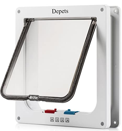 Depets Large Cat Door (Outer Size 9.9' x 9.2'), 4 Way Locking Cat Flap Door for Interior Exterior Doors, Weatherproof Pet Door for Circumference  23'