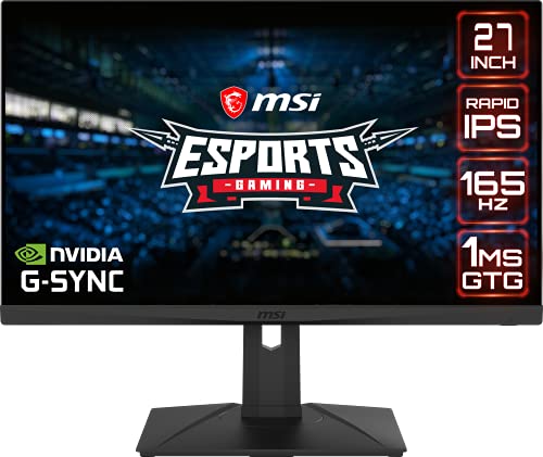 MSI G273QPF, 27' Gaming Monitor, 2560 x 1440 (QHD), Rapid IPS, 1ms, 165Hz, G-Sync Compatible, HDMI, Displayport, Tilt, Swivel, Height Adjustable, Pivot