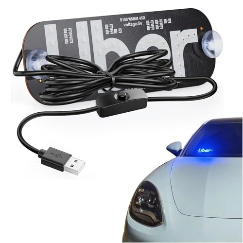 Universal Blue LED Light for Uber Sign - Bright Windshield Light Decal with Suction Cups and USB Plug, Fits All Vehicles