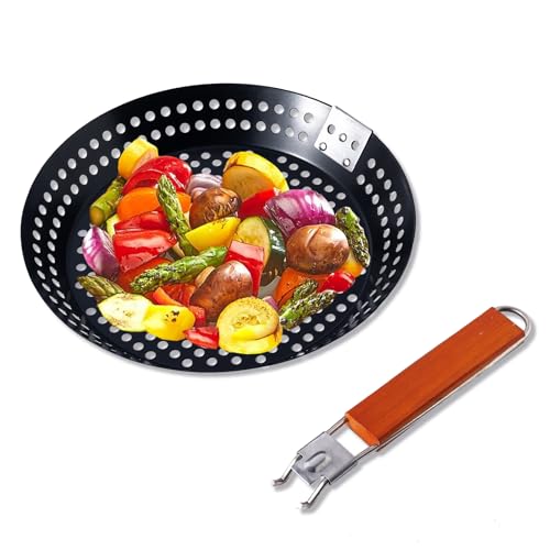 MEHE Grill Skillet, Pizza Grill Pan (12') Non-Stick Perfect for Fry Chapati,Cooking Vegetables and Seafood,Grill Topper with Removable Heat Resistant Handle (Removable Hand)