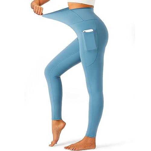 YOYOYOGA Women's Yoga Pants with Pockets High Waist Tummy Control Running Yoga Leggings for Workouts Gym Exercise Blue L